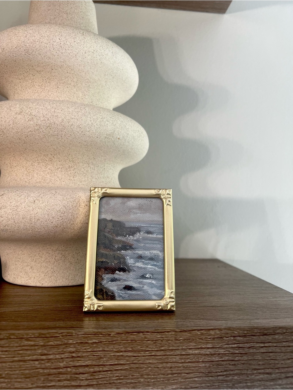 “A place To wander” Gold Miniature Nautical Oil Painting in Ornate Frame - Picture 2 of 2